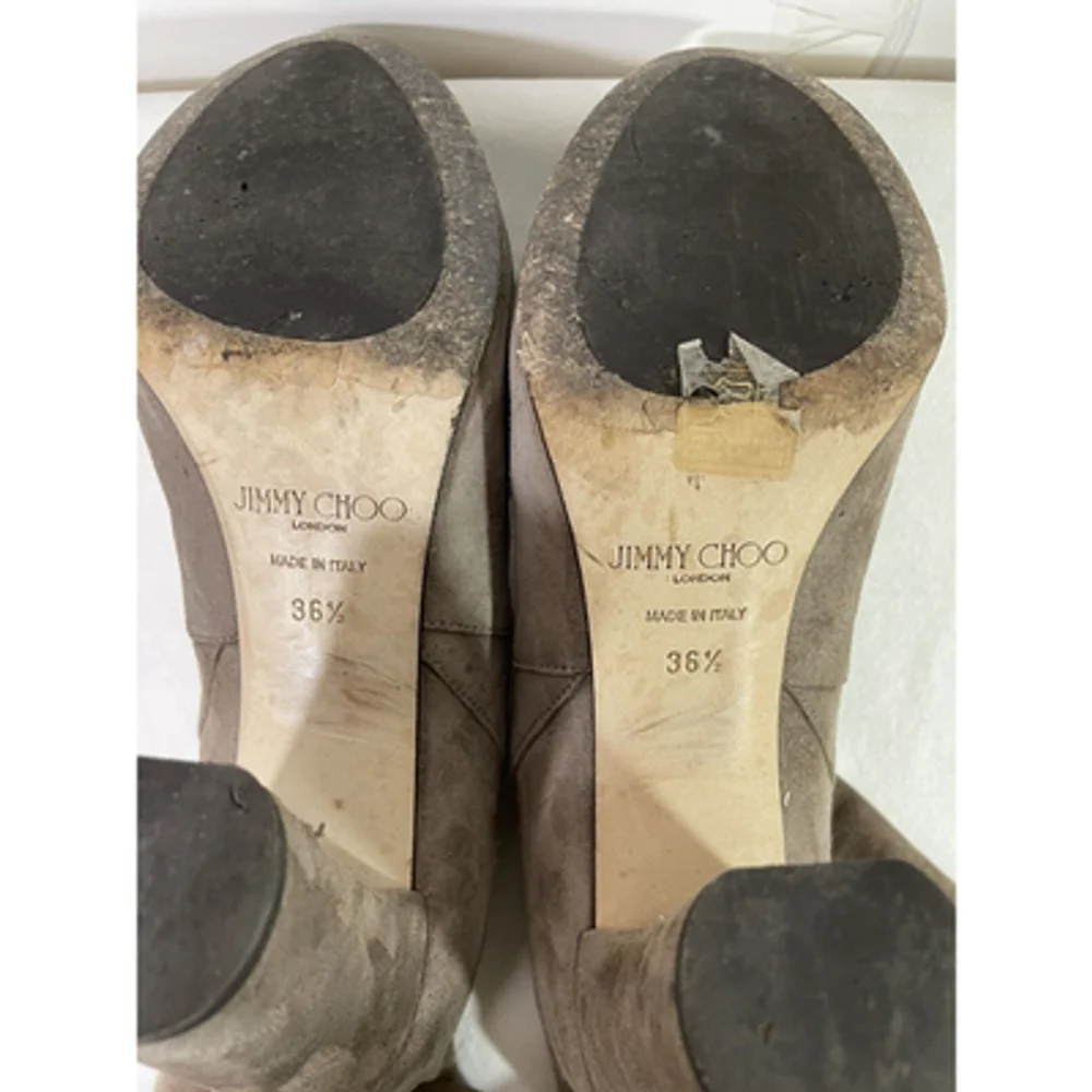 Jimmy Choo Malene 85 Suede Knotted Pull On Bootie In Stone EU 36.5 US 6